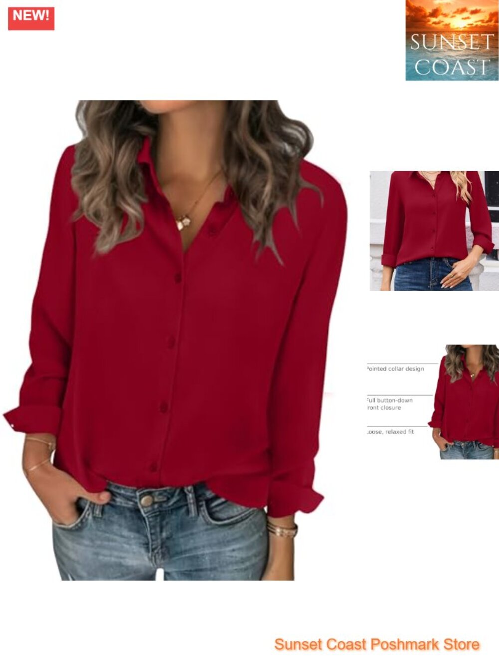 Zeagoo Women's Chiffon Long Sleeve Button Down Blouse Business Top